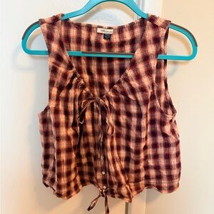 American Eagle Outfitters Burgundy Checkered Sleeveless Top